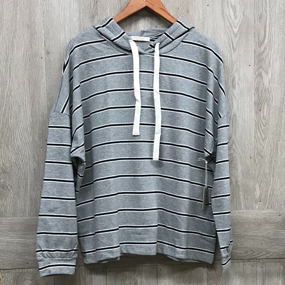 Gray Black Striped Long Sleeve Hoodie BB1025